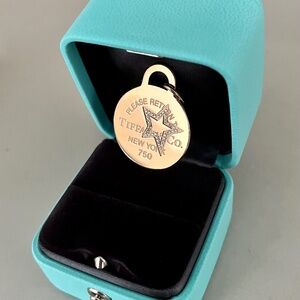 Tiffany & Co Rose Gold Large Round Diamond Star Etched Charm Pendant